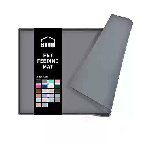 EIOKIT Dog Food Mat,Silicone Waterproof Dog Cat Food Tray,Non Slip Pet Bowl Mats Placemat,Size:(18.5" x 11.5") 0.6" Raised Edge,Suitable for Most Small and Medium-Sized Pets!