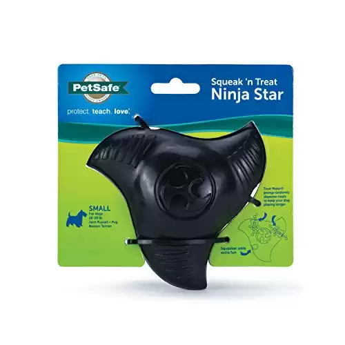 PetSafe Squeak n Treat Ninja Star Dog Chew Toy - Durable Rubber Puzzle Toy for Extreme Chewers