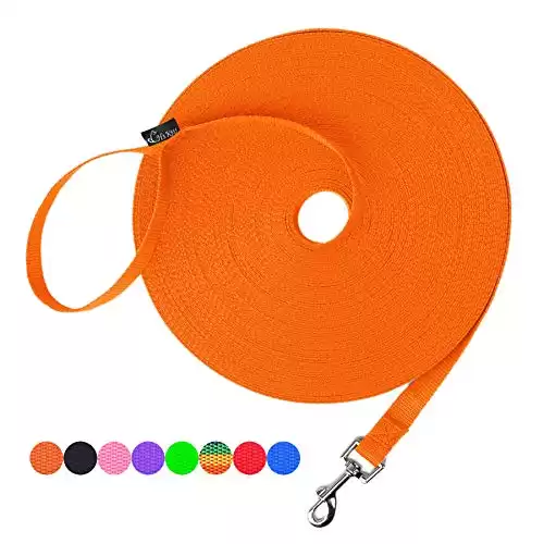 Hi Kiss Dog/Puppy Obedience Recall Training Agility Lead - 15ft 20ft 30ft 50ft 100ft Leash - Great for Play, Camping, or Backyard - Orange