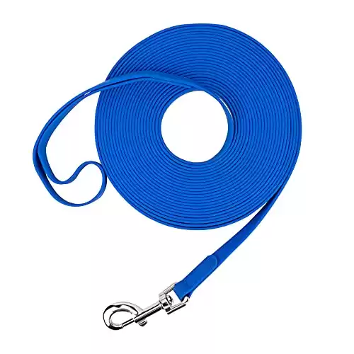 Waterproof Long Leash Durable Dog Recall Training Lead Great for Outdoor Hiking, Training, Yard, Beach and Swimming (Blue, 30ft)