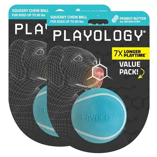 Playology Squeaky Chew Ball for Dogs | Engaging All-Natural Peanut Butter Scented Dog Toy