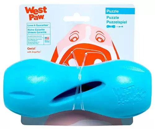 West Paw Zogoflex Qwizl Dog Puzzle Treat Toy Interactive Chew Toy for Dogs Dispenses Pet Treats, Aqua Blue