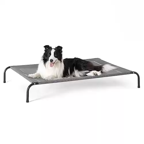 Bedsure Elevated Raised Cooling Cots Bed for Large Dogs, Portable Indoor & Outdoor Pet Hammock with Skid-Resistant Feet, Frame with Breathable Mesh, Grey, 49 inches