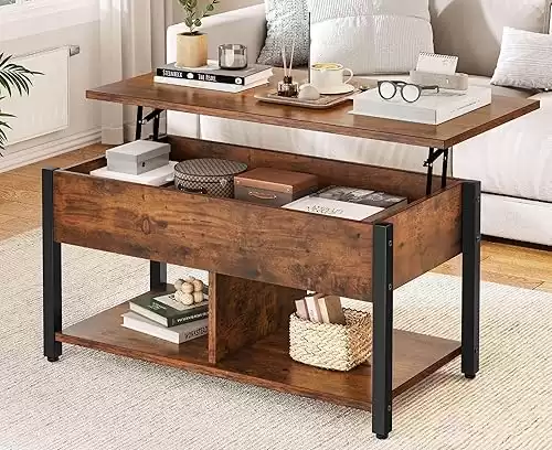 Lift Top Coffee Table, Coffee Tables with Large Hidden Storage, Rustic Brown