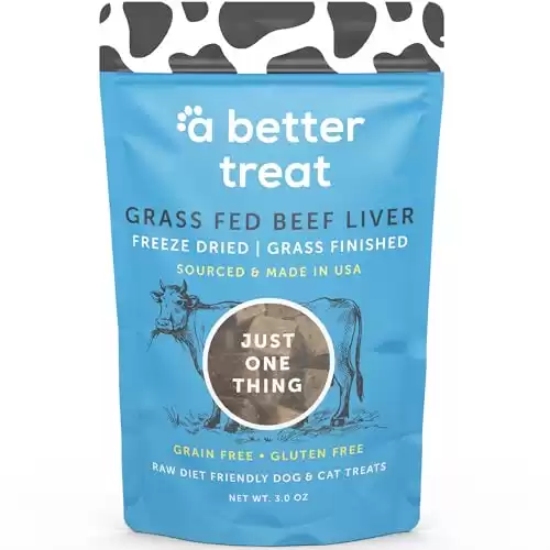 A Better Treat Freeze Dried 100% Grass Fed, Finished Beef Dog Treats, Beef Liver, Single Ingredient, Made in The USA