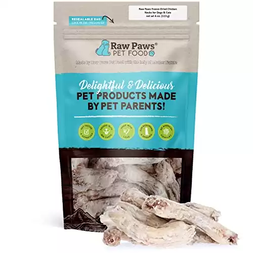 Raw Paws Freeze-Dried Chicken Necks for Dogs & Cats, 4-oz - Made in USA, Human Grade - Raw Freeze Dried Dog Treats