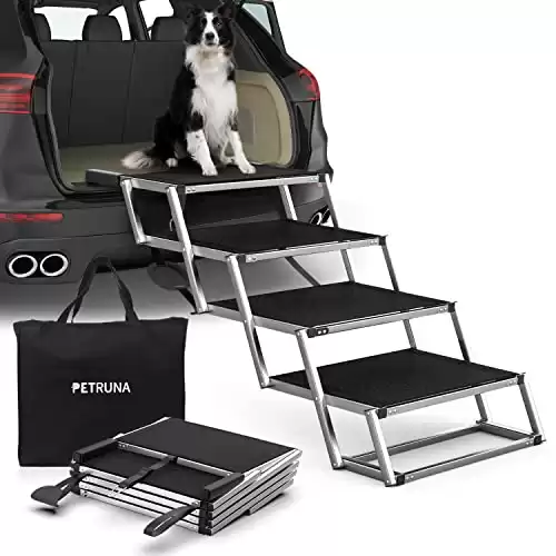 PetRuna Extra Wide Dog Stairs for Large Dogs, Foldable Dog Ramp for Car with Non-Slip Surface, Supports up to 250 lbs