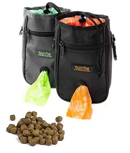 Mighty Paw Dog Treat Bag - Drawstring Closure Pouch - Includes Carabiner Hook and Pick-up Bags