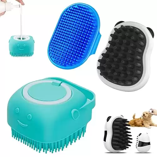 Comotech 3PCS Dog Bath Brush | Dog Shampoo Brush | Dog Scrubber for Bath | Dog/Grooming/Washing Brush Scrubber with Adjustable Ring Handle