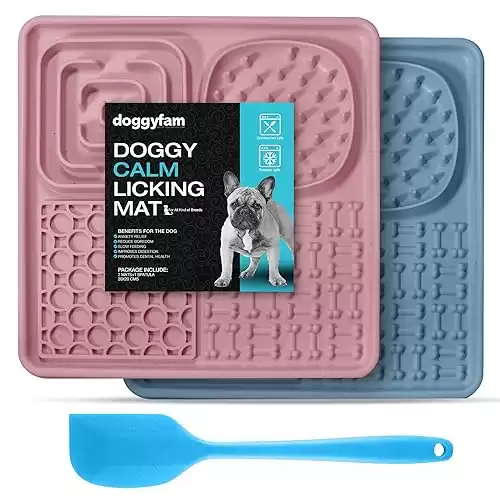 Suction Lick Mat for Dogs - Calming Silicone Dog Lick Mat for Boredom, Baths, Grooming - Slow Feeder Mat with Spatula for Peanut Butter, Treats - Freezer & Dishwasher-Safe - 7.9x7.9-2-Pack