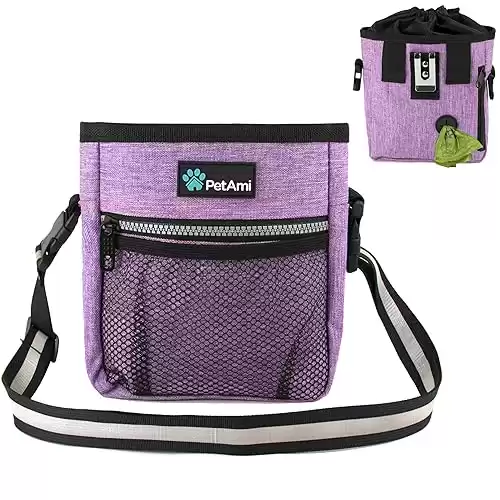 PetAmi Dog Treat Pouch, Pet Treat Pouch for Training, Poop Bag Dispenser, 3 Ways to Wear (Purple)